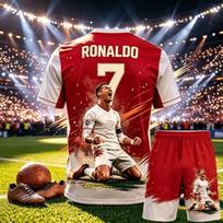 CR7 Ronaldo Nr.7 Tematikos Futbolo Apranga Suaugusiems Vaikams 3D Spausdinimo Marškinėliai Šortai Dviejų Dalių Sportinis Kostiumas Gerbėjams Tėvų ir Vaikų Apranga 130 red