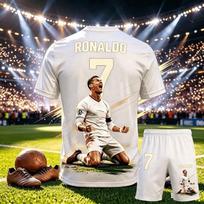 CR7 Ronaldo Nr.7 Tematikos Futbolo Apranga Suaugusiems Vaikams 3D Spausdinimo Marškinėliai Šortai Dviejų Dalių Sportinis Kostiumas Gerbėjams Tėvų ir Vaikų Apranga 140