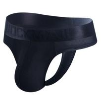 JOCKMAIL Men's Silk Waistband Thong Bikini with Bulge Pouch XXL juoda