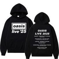O-Oasis Live 25 Tour 2025 Letter Print Hoodie Men Women Casual High Quality Fashion Sweatshirt Retro Pullover Hooded Streetwear S black