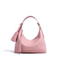 2026 New Series Lunch Box Bag Niche Armpit Stick Bag Grade Leather Shoulder Bag Crossbody Bag Women's Bag 26x9x21cm rožinė