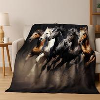 Svajonės Žirgas Mustangas Animacinis Menas Flanelinis Antklodė, Jaukus Minkštas Mesti Antklodė Namams Miegamojo Lovos Sofos Dangalas Dovana Vaikams 75x90cm black