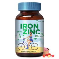 ZEROHARM Iron, Zinc, Folic Acid & Vitamin B12 Tablets | Curry Leaves, Guava, Acerola Cherry | Boosts Hemoglobin Levels | Antioxidant & Immunity Sup
