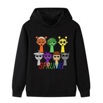 B1052 Kids Boys Girls Sprunki Print Regular Long Sleeves Hoodie 130cm juoda