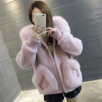 Women's Winter Wool Warm Real Fox Fur Hood Coat Lady Real Wool Long Coat Jacket Overcoat XXS rožinė