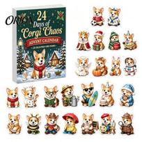 Festive Decoration for Kids 2026 Corgi Christmas Advent Calendar, 24 Days Acrylic Dog Ornaments Countdown 2D Party Favors Holiday Pendants Xmas Tree, Little Dog beige