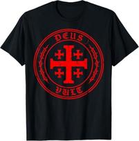 Deus Vult Crusader Knight Medieval History Jerusalem Cross T-Shirt 100 red
