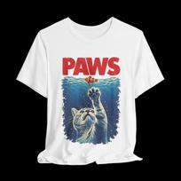 PAWS Cat Shirt, Funny Cat Graphic Tee, Vintage Cat T Shirt, Retro Ocean Cat Tee, Cat Lover Gift, Funny Pet Shirt 140 white