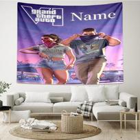 Custom Name GTA 6 Print Tapestry, Backdrop, Easy Setup, Ideal for Bedroom, Office & Living Room, with Aesthetic Wall Hanging Decor. 150cmx200cm