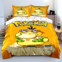 Japoniško Anime Pokemon Psyduck Spausdinamas Lovos Patalynės Komplektas Antklodės Užvalkalas 1 Antklodės Užvalkalas 2 Pagalvių Užvalkalai Suaugusiems ir Vaikams Patalynės Komplektas Prabangus EU Twin 135X200cm