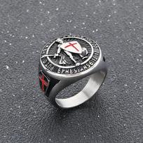 Personality Ring, Hip Hop Vintage Epoxy Red Cross Shield Templar Titanium Steel Men'S Ring No. 12 black
