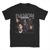Vyriški marškinėliai The Vampire Diaries Damon Salvatore Juokingi medvilniniai marškinėliai trumpomis rankovėmis TV serialų marškinėliai Prekės Klasikiniai XL juoda