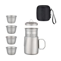 Traditional Chinese Titanium Teapot Lightweight Tea Set with Filter Cups Travel Kit for Camping Picnic School or Office sidabras