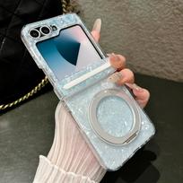 Colorful For Samsung Galaxy Z Flip 6 7 FE 5G Rotating Bracket Phone Case Magnetic Hinge Protective PC Hard Shell Back Cover For Galaxy ZFlip 7FE žalia