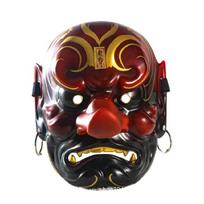 Hand Painted Tengu Japanese Mask Funny Party Mask Full Face Mask with Long Nose Halloween Costume Art Mask Wall Decors brown