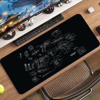 Blueprint Mechanical Sketch Large Mouse Pad NonSlip Rubber Stitched Edges Print Desk Mat Gaming Setup Office Workspace 800x400x2mm