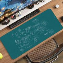 Blueprint Mechanical Sketch Large Mouse Pad NonSlip Rubber Stitched Edges Print Desk Mat Gaming Setup Office Workspace 800x300x3mm