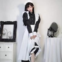 Japoniško stiliaus tarnaitės apranga Juoda Balta Ilga Suknelė Lolita Unisex Vyrai Moterys Helovino Kostiumas Uniforma Pilnas Rinkinys Suaugusiems Didelio Dydžio S black