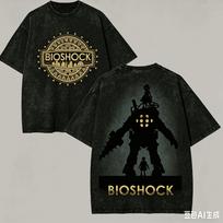 BioShock Washed T-shirt Anime Lover Harajuku New Model Oversized Vintage Loose Streetwear Classic Unisex high quality Couples S black