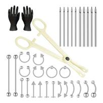 32 Pcs Professional Body Piercing Kit With Surgical Stainless Steel Tools For Ear Nose Lip Navel DIY Jewelry Making white