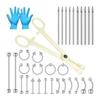 32 Pcs Professional Body Piercing Kit With Surgical Stainless Steel Tools For Ear Nose Lip Navel DIY Jewelry Making