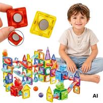 WOOPIE magnetinių konstravimo blokų 3D edukacinis rinkinys su kamuoliukų trasa, 170 vnt.