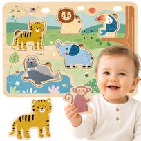 TOOKY TOY medinė dėlionė Montessori interaktyvi garsinė dėlionė laukiniai gyvūnai safari