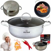 Zilner puodas 26cm 5l su marmurine danga, platus ir žemas