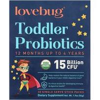LoveBug Probiotics, Mažylio probiotikai, nuo 12 mėnesių iki 4 metų, 15 milijardų KSV, 30 vienos porcijos lazdelių pakuočių, po 0,06 uncijos (1,8 g)