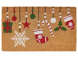 ZALUMO durų kilimėlis, spalvotas, 45 × 75 cm, kalėdinis raštas, kokoso pluoštas