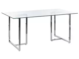 Valgomojo stalas ENVIA, sidabrinis, 160 × 90 cm, grūdintas stiklas