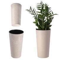 Aukšta 57 cm gėlių vazonas su įdėklu, smėlio spalvos