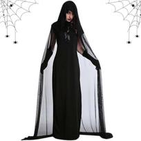 Moteriškas vaiduoklio vampyrės nuotakos kostiumas Helovinui, ilga suknelė, juoda, 2XL — helovino kostiumas, XXL