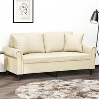vidaXL Dvivietė sofa su pagalvėlėmis, kreminė, 140cm, dirbtinė oda
