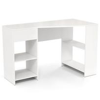 „Costway“ L formos kampinis stalas su stalčiumi ir lentynomis, modernus kompiuterio stalas, baltas