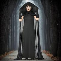 Moteriškas vaiduoklio vampyrės nuotakos kostiumas Helovinui ilga suknelė juoda L — helovino kostiumas, L