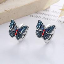 Retro Cloisonne Dream Butterfly Color Glaze Epoxy Craft Butterfly Shaping Ethnic Style Earrings Jewelry Men and Women black