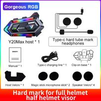 Motocycle  Helmet Headset BT5.3 Stereo, 300M Intercom, 16 RGB Lights, 1000mAh, IPX6 Waterproof, Dual Phone Pairing, Voice Control Hard MIC black