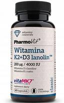 Maisto papildas Pharmovit K2 ir D3 vitaminų kapsulės, 200 µg + 100 µg, 60 vnt., su lanolinu ir natto