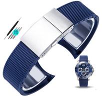 21 mm lenktu galu guminis laikrodžio dirželis Longines Conquest silikoninis L3.742.4 642 781 782 stiliaus apyrankė su atlenkiama sagtimi laikrodžio apyrankė 21mm blue