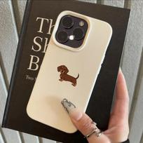Phone Case For iPhone 11 12 13 14 15 16 17 Pro Max XS X XR 16E 16 Plus 17 Air Minimalist Brown Dachshund Pattern Soft TPU Cover iPhone 16 Pro beige