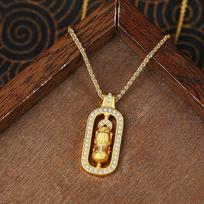 Timeless Pixiu Necklace: Retro Gold Tone with Diamond Inlay, Unisex Fashion Gold Plated brown
