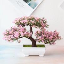 Artificial Plant Bonsai Plastic Small Tree Pot Fake Plant Flower Potted Ornaments For Home Room Table Garden Hotel Decoration raudona