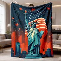 2026 Latest Flannel Blanket | New York Cityscape & Statue of Liberty 3D Printed Flannel Throw Blanket, Soft, Reversible, All-Season Comfort for Couch, 75X95CM red