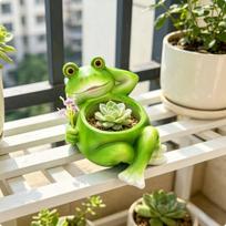 FrogShaped Resin Planter Bright Green Frog Flower Pot Reclining Pose green