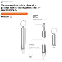 3 In 1 Sim Card Tray Removal Tool Portable Mini Keychain Eject Pins Flathead Screwdriver Alloy Earphone Cleaning Brush Headphone gray