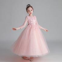 Girls Long Sleeve Princess Tulle Prom Dress For Big Kids 130cm rožinė