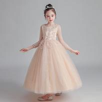 Girls Long Sleeve Princess Tulle Prom Dress For Big Kids 130cm beige