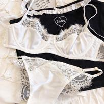Sexy Underwear Set for Women Ultra-thin Bra Set French Lace Breathable Bralette Female Silk Comfort Bras and Thong Lingerie XL balta