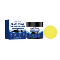 Glass stove cleaner, for cleaning kitchen surfaces and removing grease, comes with a sponge applicator for everyday use yellow